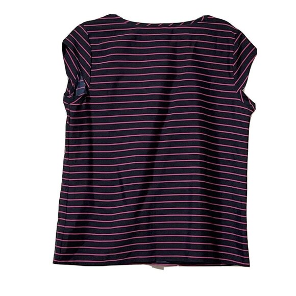 Banana Republic Womens Petite L Striped Sleeveless Split V Neck Top - Picture 2 of 11